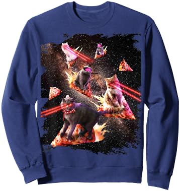 Galaxy Laser Cat Space Pizza Cats with Lazer Eyes Sweatshirt - Sweatshirt | Navy