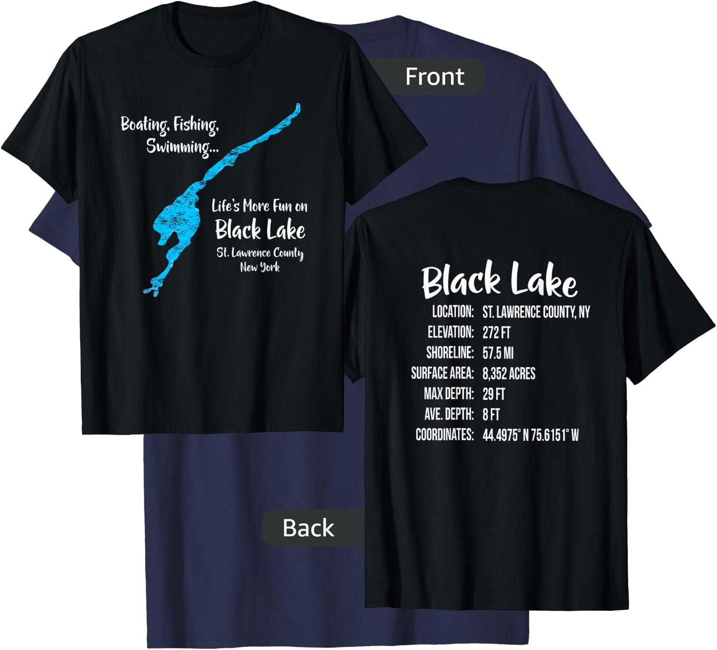 Black Lake Shirt St Lawrence County NY Lake Bum T-Shirt - T-Shirt | Navy