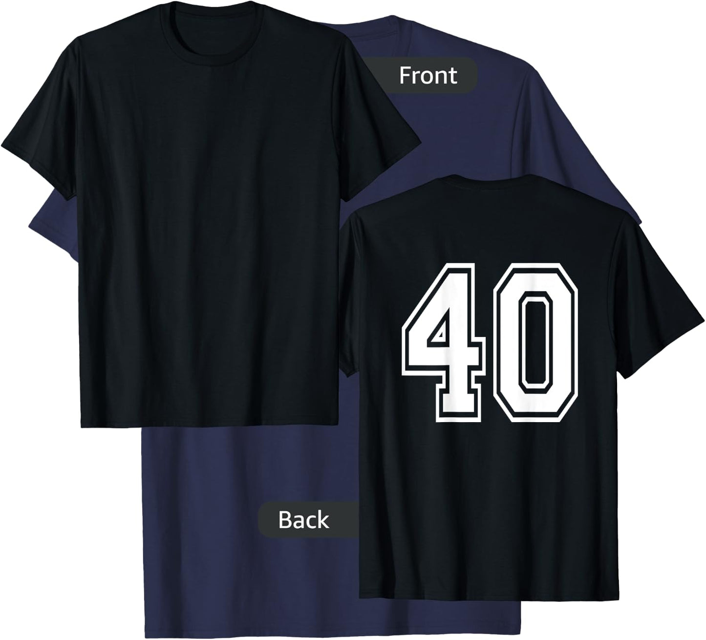 Number 40 Sports Player Number BACK Of Shirt Only T-Shirt - T-Shirt | Navy