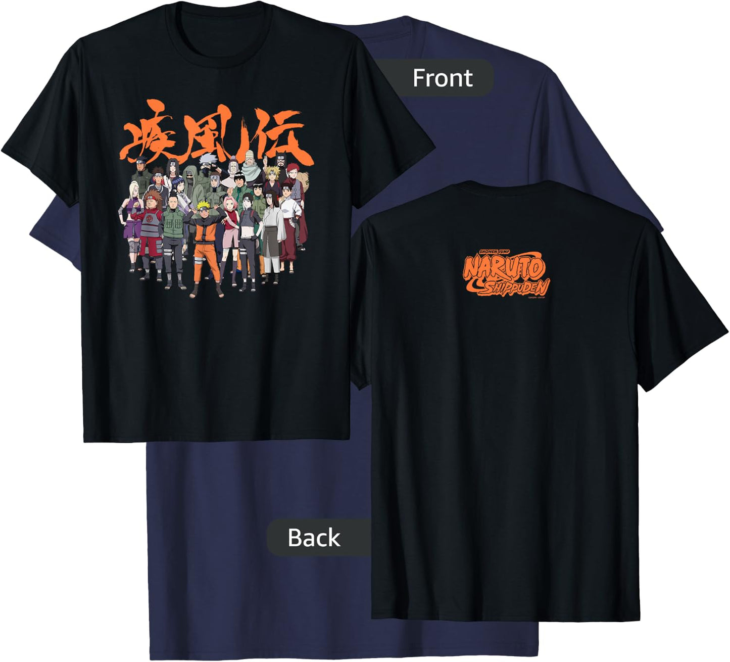 Naruto Shippuden Cast Group with Logo Front and Back Anime T-Shirt - T-Shirt | Navy