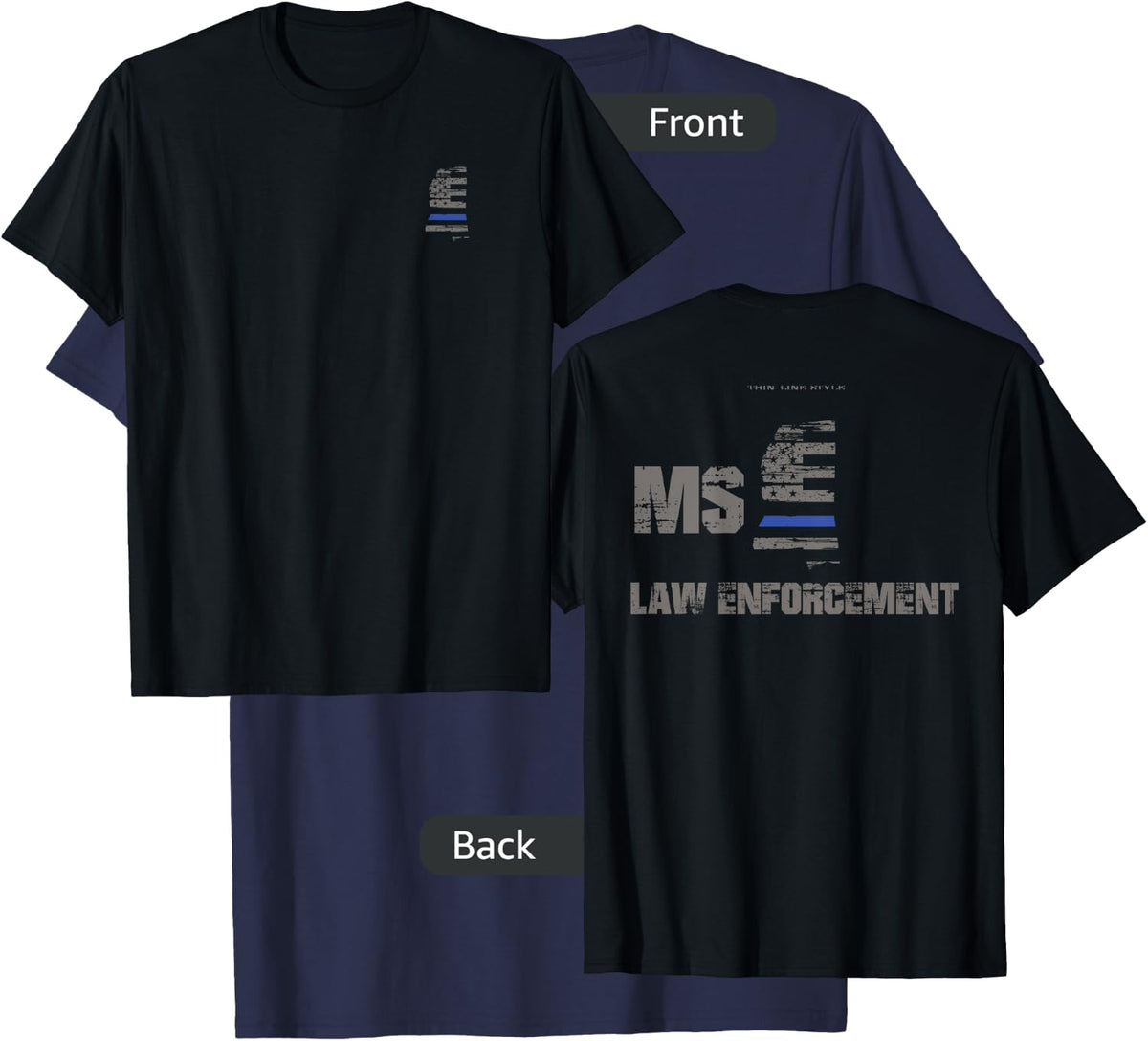 Mississippi Police, Law Enforcement Thin Blue Line Shirt T-Shirt - T-Shirt | Navy