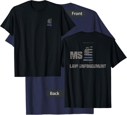 Mississippi Police, Law Enforcement Thin Blue Line Shirt T-Shirt - T-Shirt | Navy