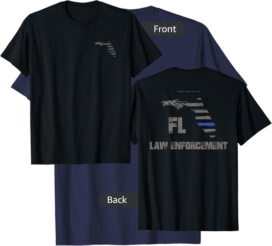 Florida Police, Law Enforcement Thin Blue Line Shirt T-Shirt - T-Shirt | Navy