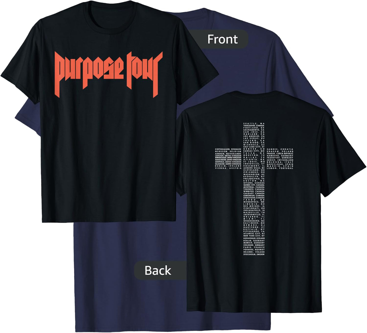 Justin Bieber Official Purpose Tour Cross Dateback T-Shirt - T-Shirt | Navy