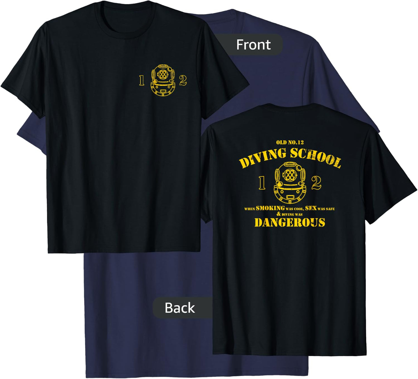 Funny Diver - Old No.12 Diving School (Front/Back) T-Shirt - T-Shirt | Navy