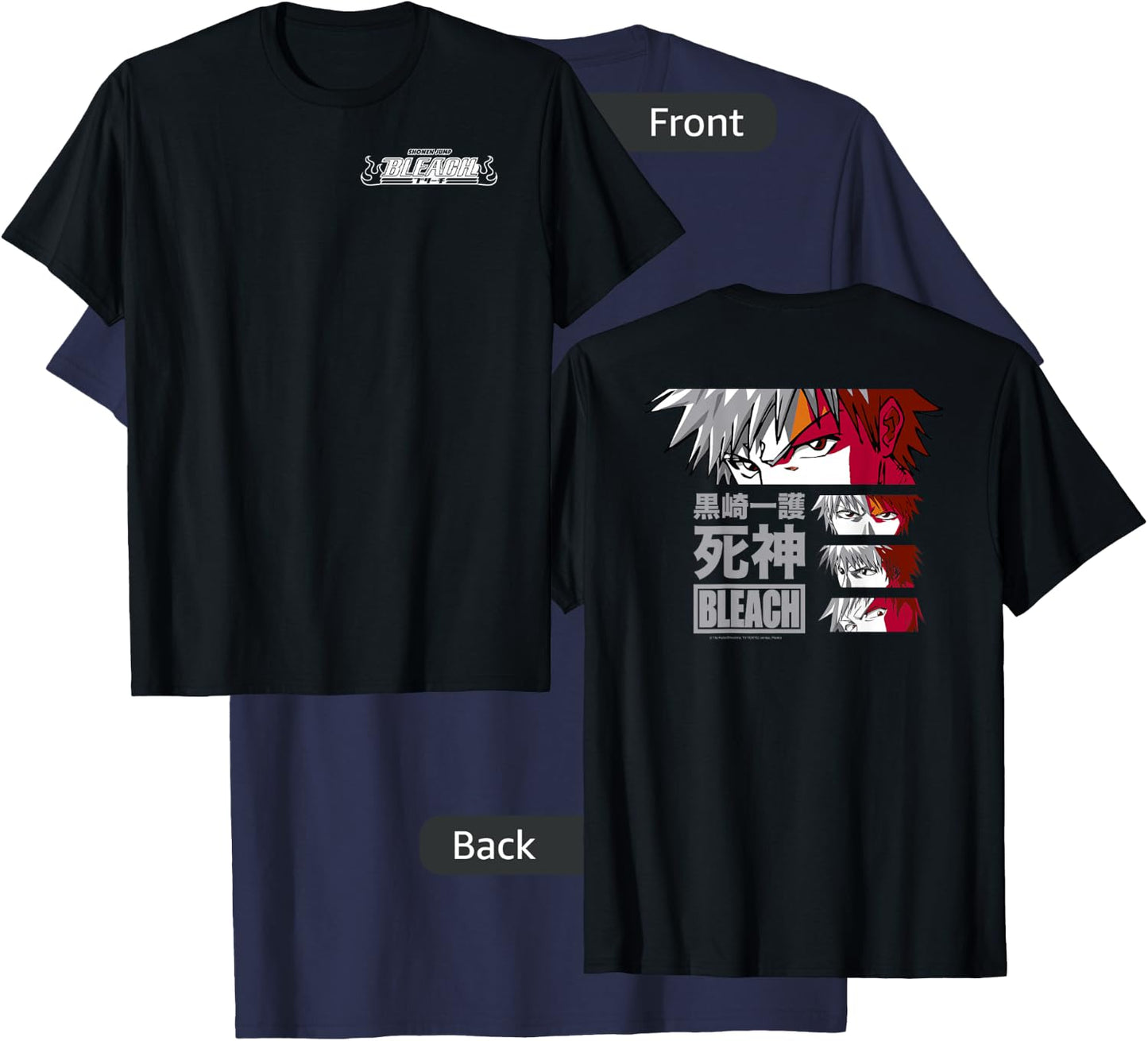 Bleach Ichigo Eyes with Kanji Front and Back Anime T-Shirt - T-Shirt | Navy