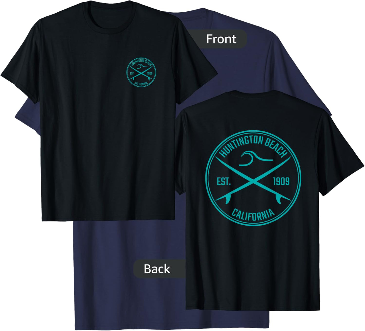 Huntington Beach California Surfer (Front & Back) T-Shirt - T-Shirt | Navy