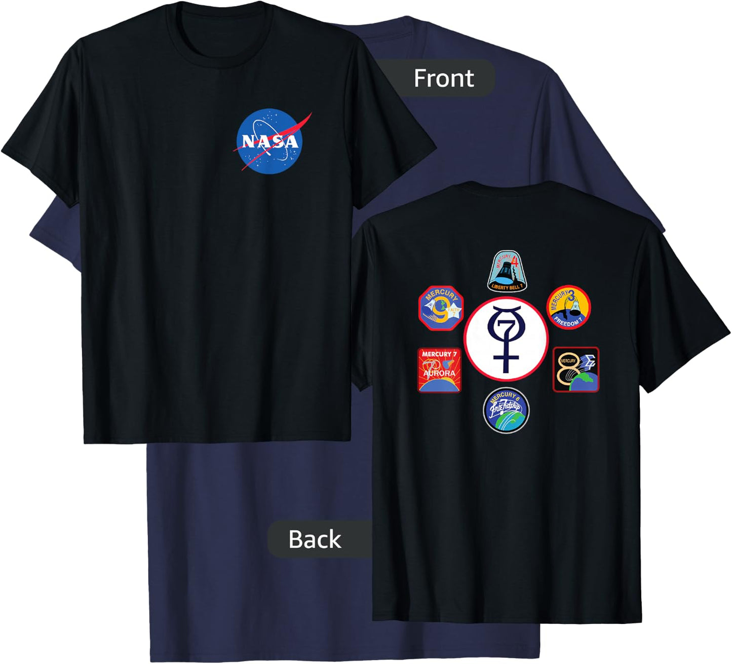 NASA Project Mercury Program Mission Crew Insignia T Shirt T-Shirt - T-Shirt | Navy