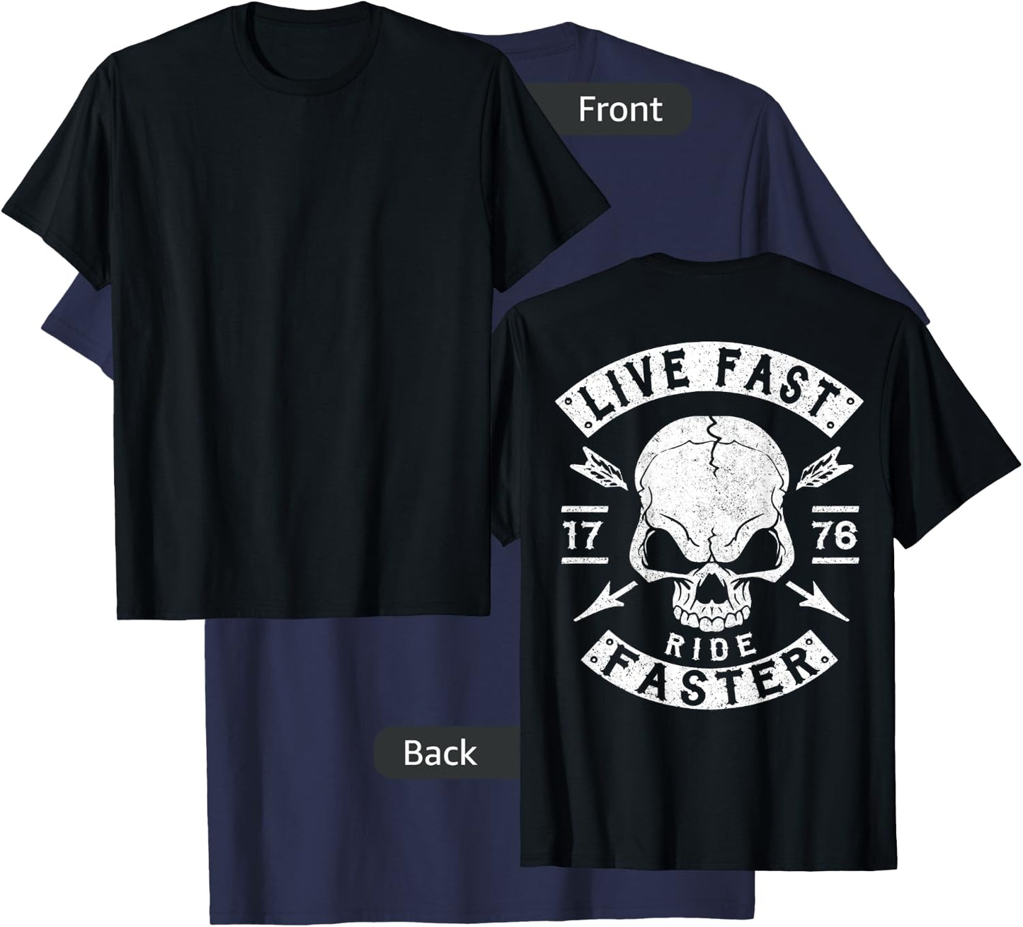 Biker Shirt, Motorcycle T Shirt, Biker Gang Shirt BACK PRINT T-Shirt - T-Shirt | Navy