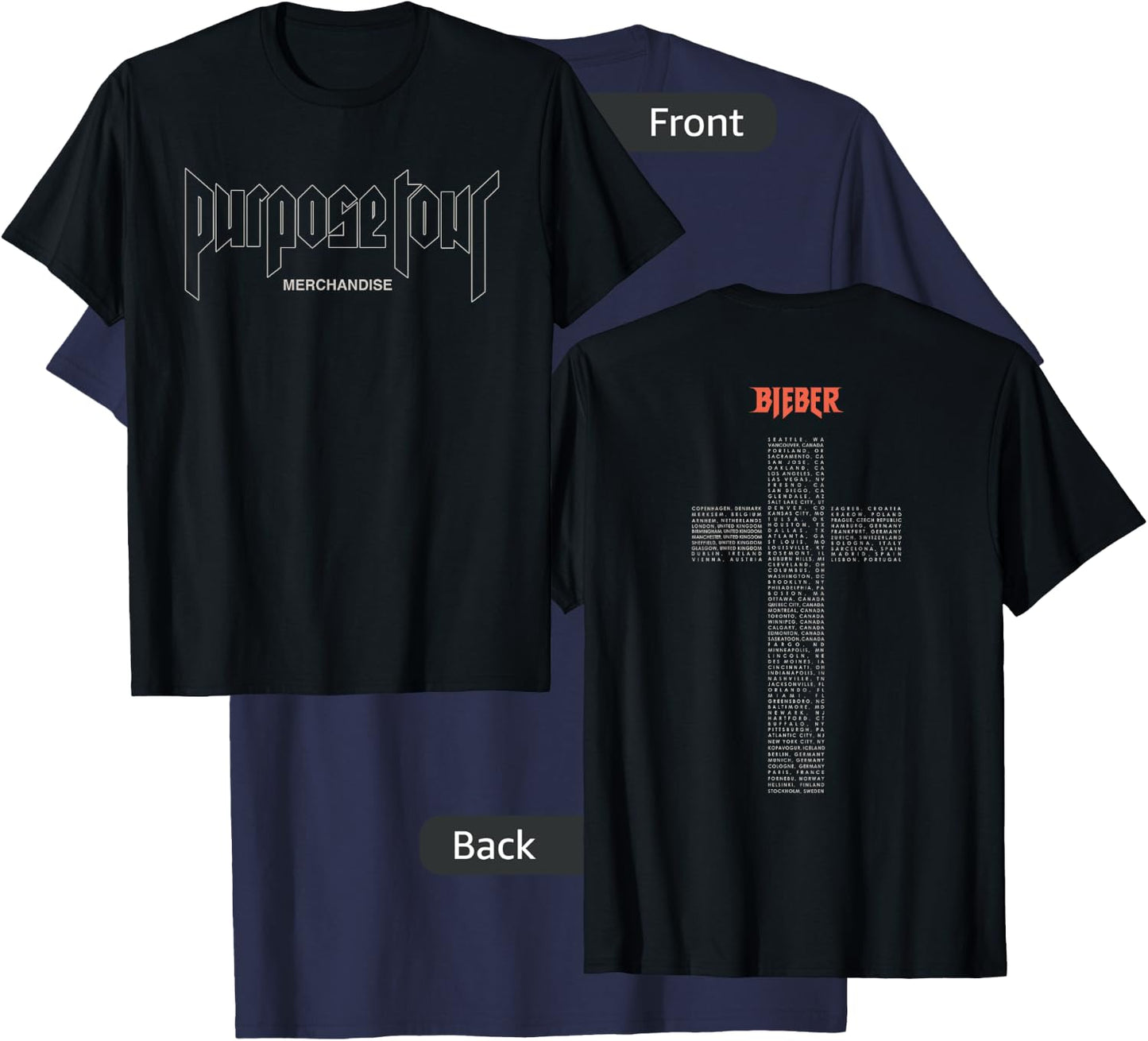 Official Justin Bieber Purpose Tour Exclusive Cross T-Shirt - T-Shirt | Navy