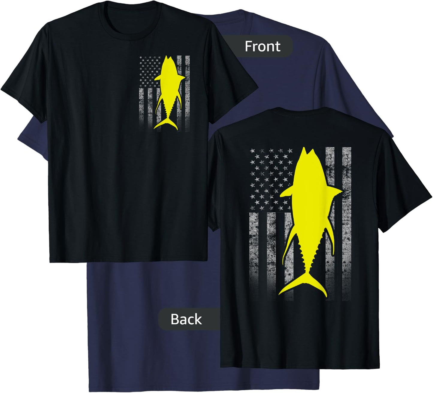 Two-Sided Yellowfin Flag Shirt - Yellowfin Tuna US Flag T-Shirt - T-Shirt | Navy
