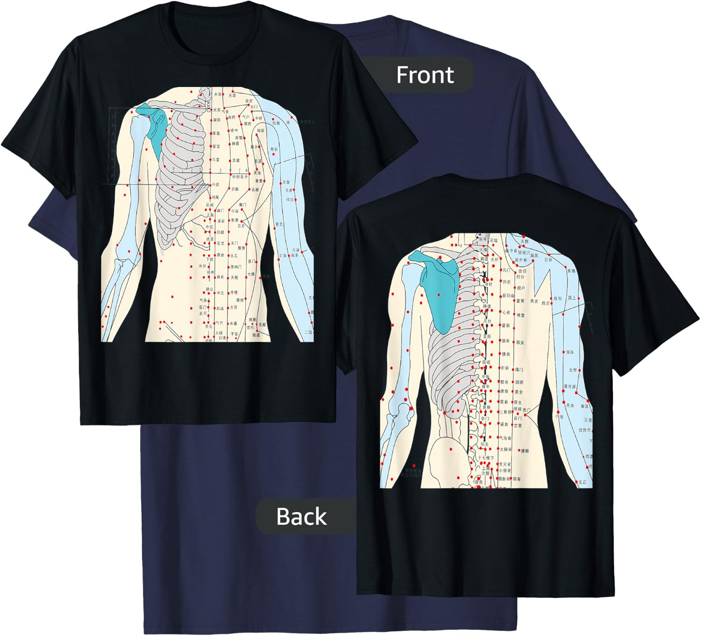 Acupuncture Chinese Medicine Healing Meridian 2 Side T-Shirt - T-Shirt | Navy