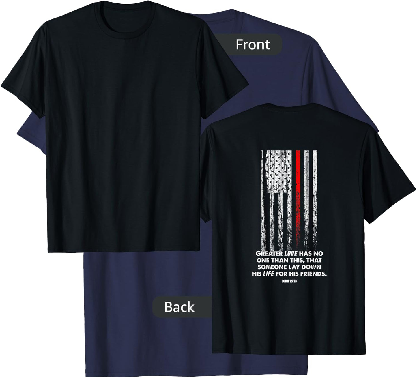 Thin Red Line Firefighter Bible Verse Christian T-Shirt - T-Shirt | Navy