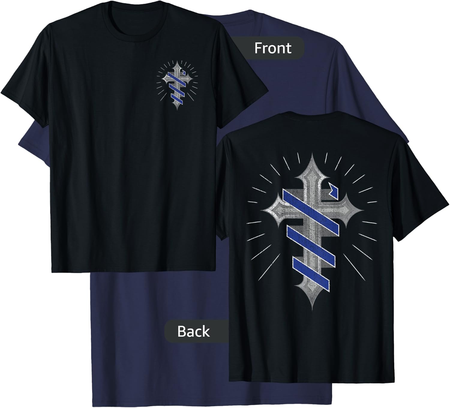 Police Support Guardian Angel Thin Blue Line Christian Cross T-Shirt - T-Shirt | Navy