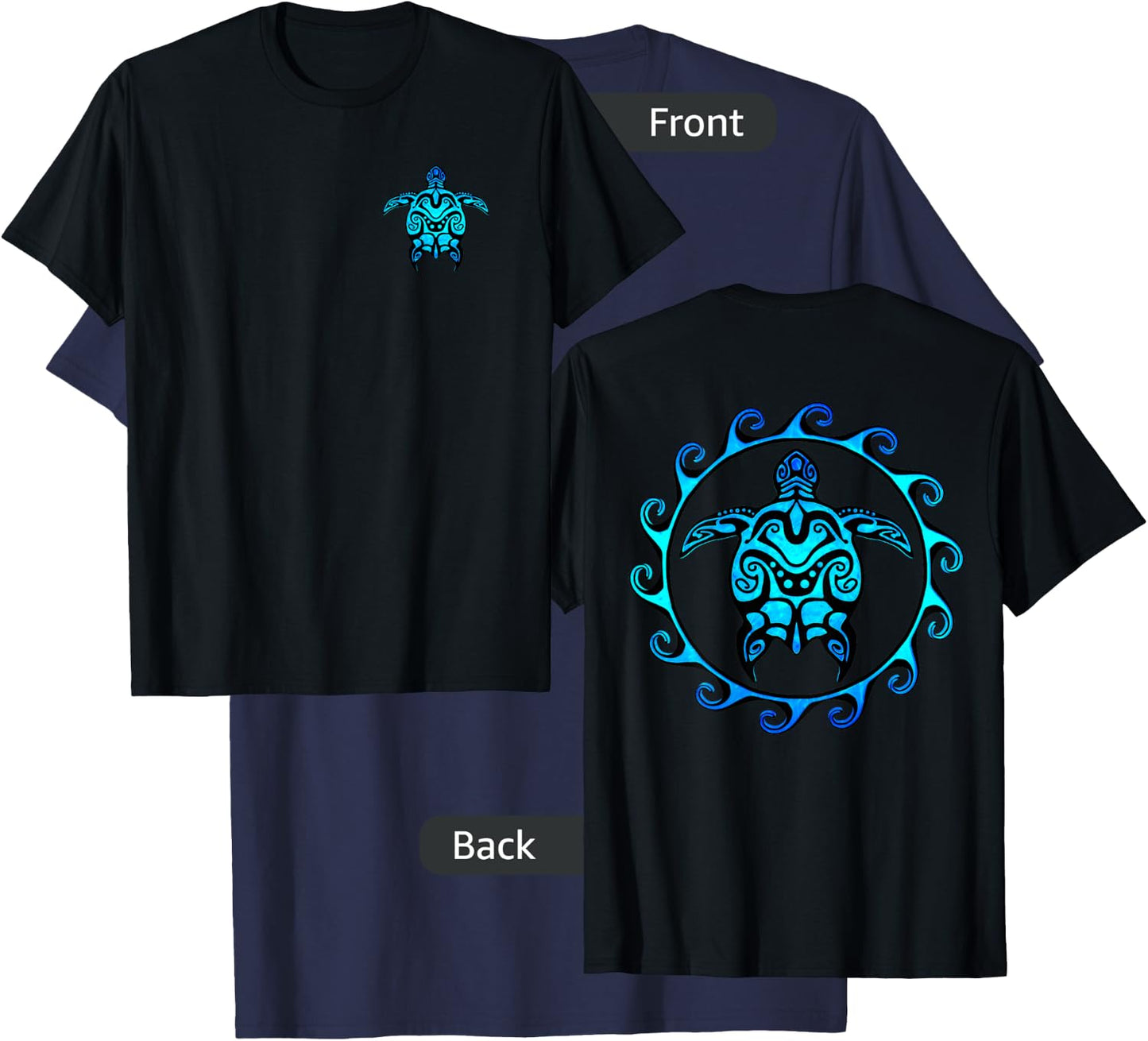 Tribal Hawaiian Maori Sun Sea Turtle (2-Sided) T-Shirt - T-Shirt | Navy