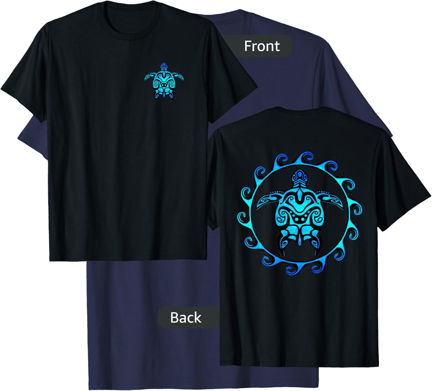 Tribal Hawaiian Maori Sun Sea Turtle (2-Sided) T-Shirt - T-Shirt | Navy