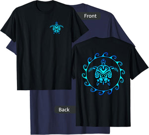 Tribal Hawaiian Maori Sun Sea Turtle (2-Sided) T-Shirt - T-Shirt | Navy