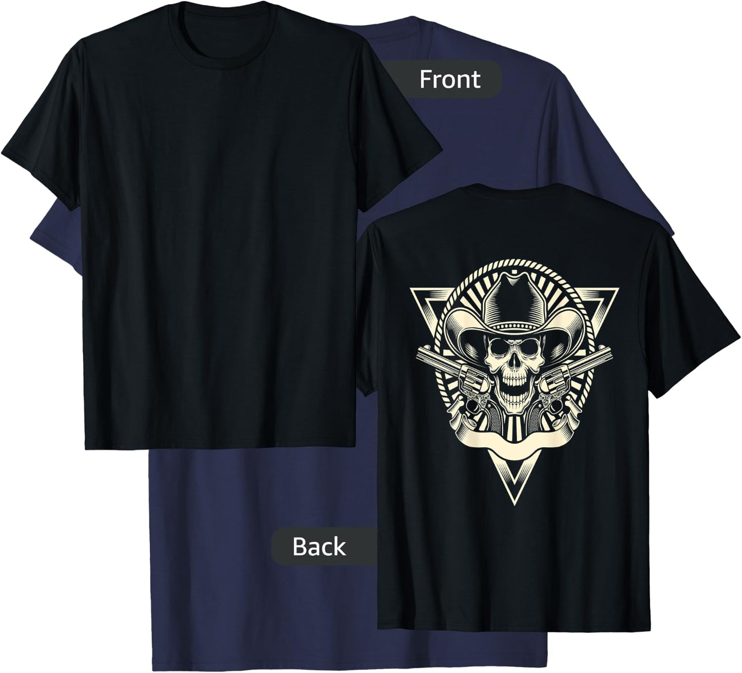 Skull Motorcycle Shirt Biker Cowboy Hat Outlaw Guns T-Shirt - T-Shirt | Navy