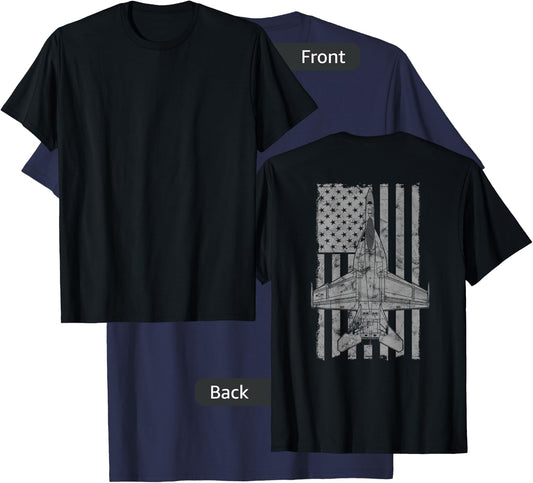 F/A-18E Super Hornet Airplane Vintage Flag | BACK PRINTED T-Shirt - T-Shirt | Navy