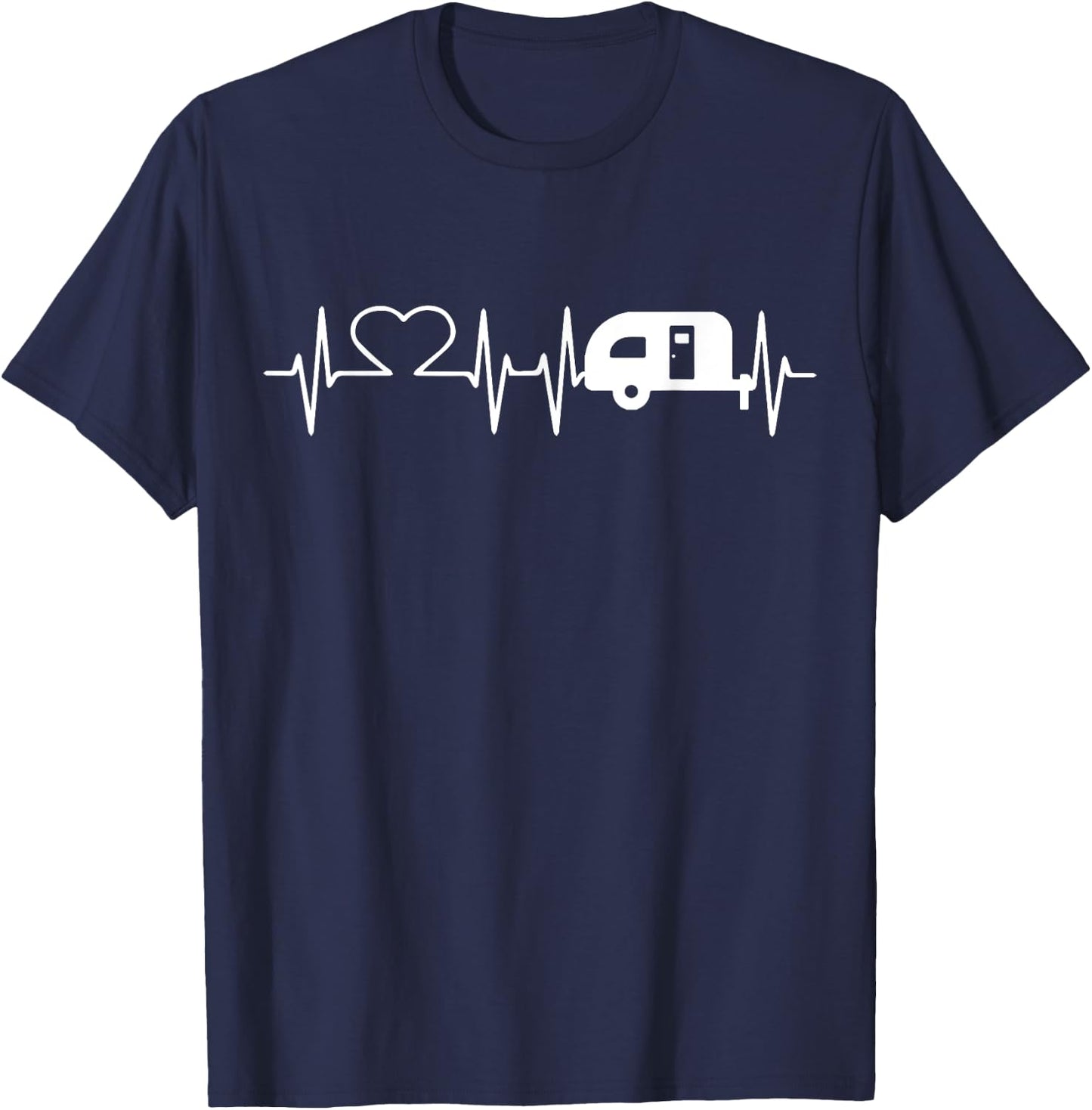 Cute Heartbeat Camper Camping Campfire Lovers Gift T-Shirt - T-Shirt | Navy