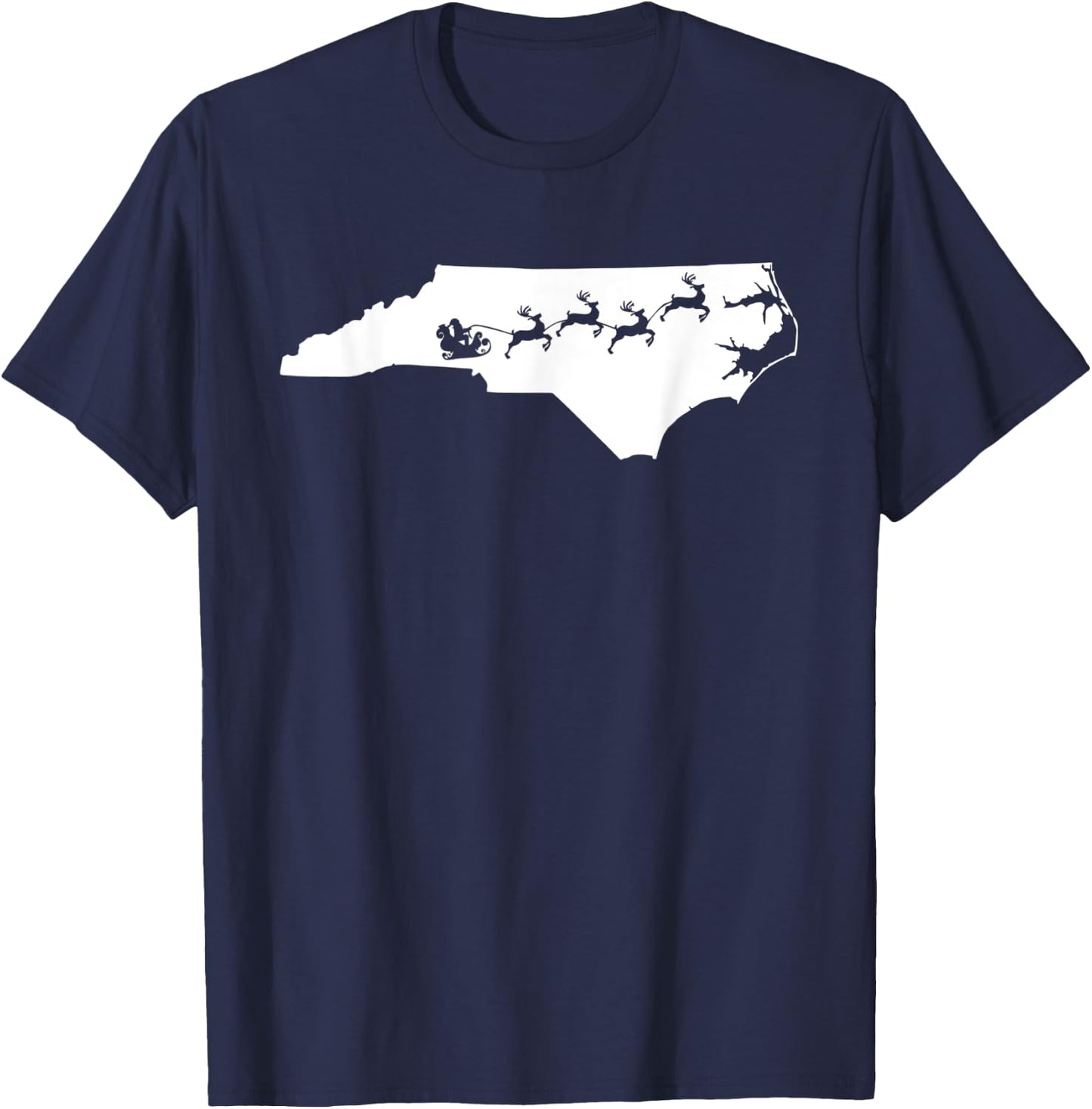 North Carolina Christmas Map Reindeer T-Shirt - T-Shirt | Navy