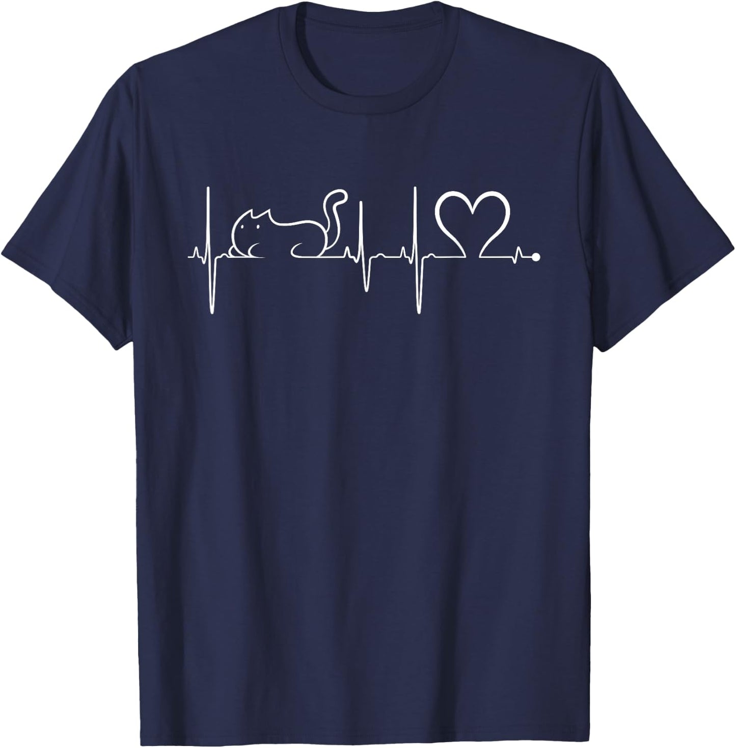 Playful Kitty Line Cat EKG Heartbeat T-Shirt - T-Shirt | Navy