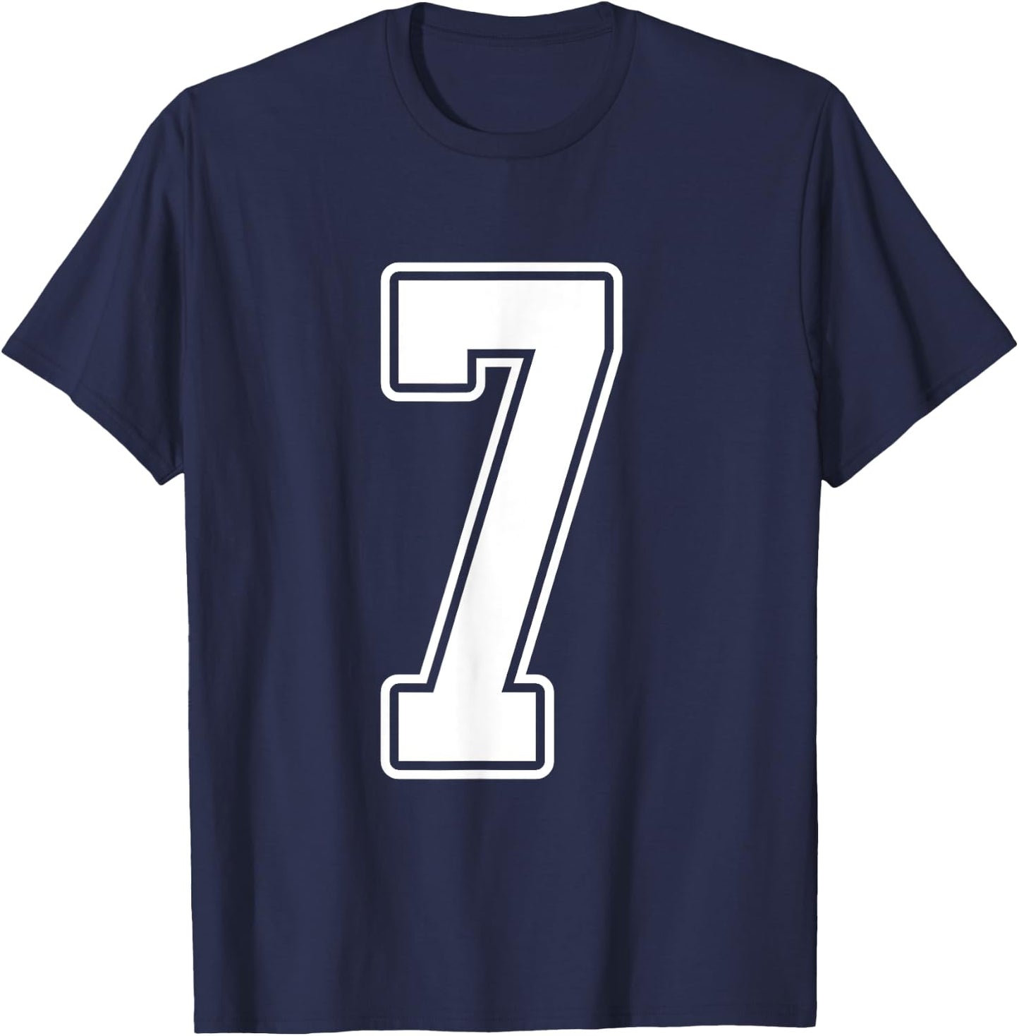 #7 White Outline Number 7 Sports Fan Jersey Style T-Shirt - T-Shirt | Navy