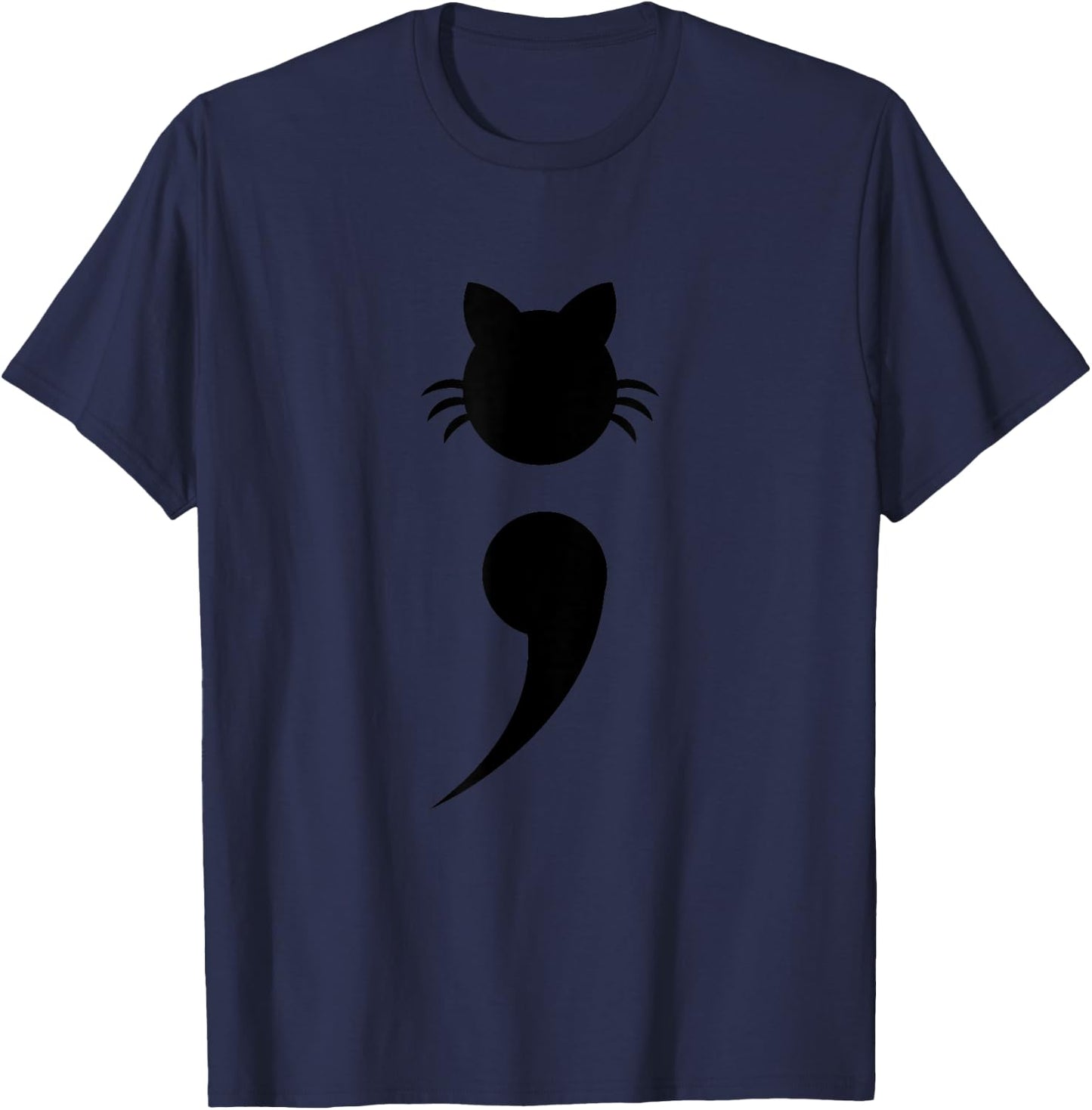 Mental Health Awareness Cat Semicolon Shirt: Cat Lover Shirt T-Shirt - T-Shirt | Navy