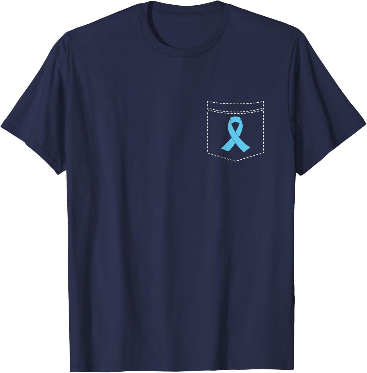 Pocket Light Blue Ribbon Prostate Cancer Awareness T-Shirt - T-Shirt | Navy