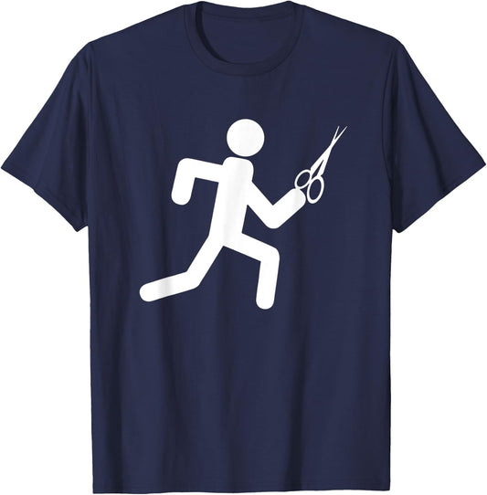 Funny Workout - running with scissors, stickman T-Shirt - T-Shirt | Navy