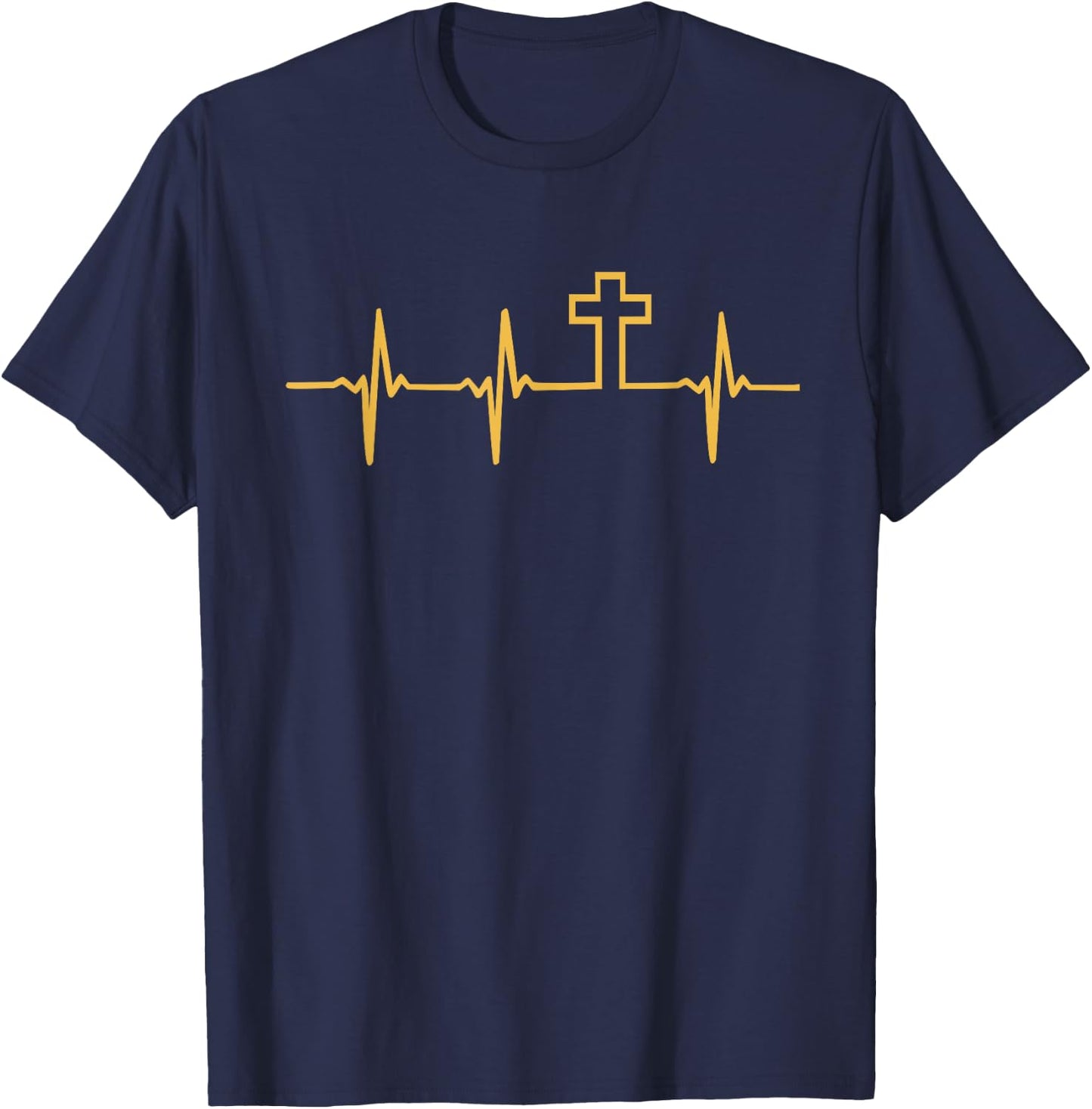 Christian Jesus GOD Religious Cross Heartbeat T-Shirt - T-Shirt | Navy