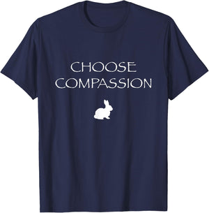 Choose Compassion Vegan Rabbit Animal Rights T-Shirt - T-Shirt | Navy