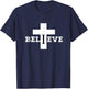 Christian Aesthetic Text and Cross Design Believe Religious T-Shirt - T-Shirt | Navy
