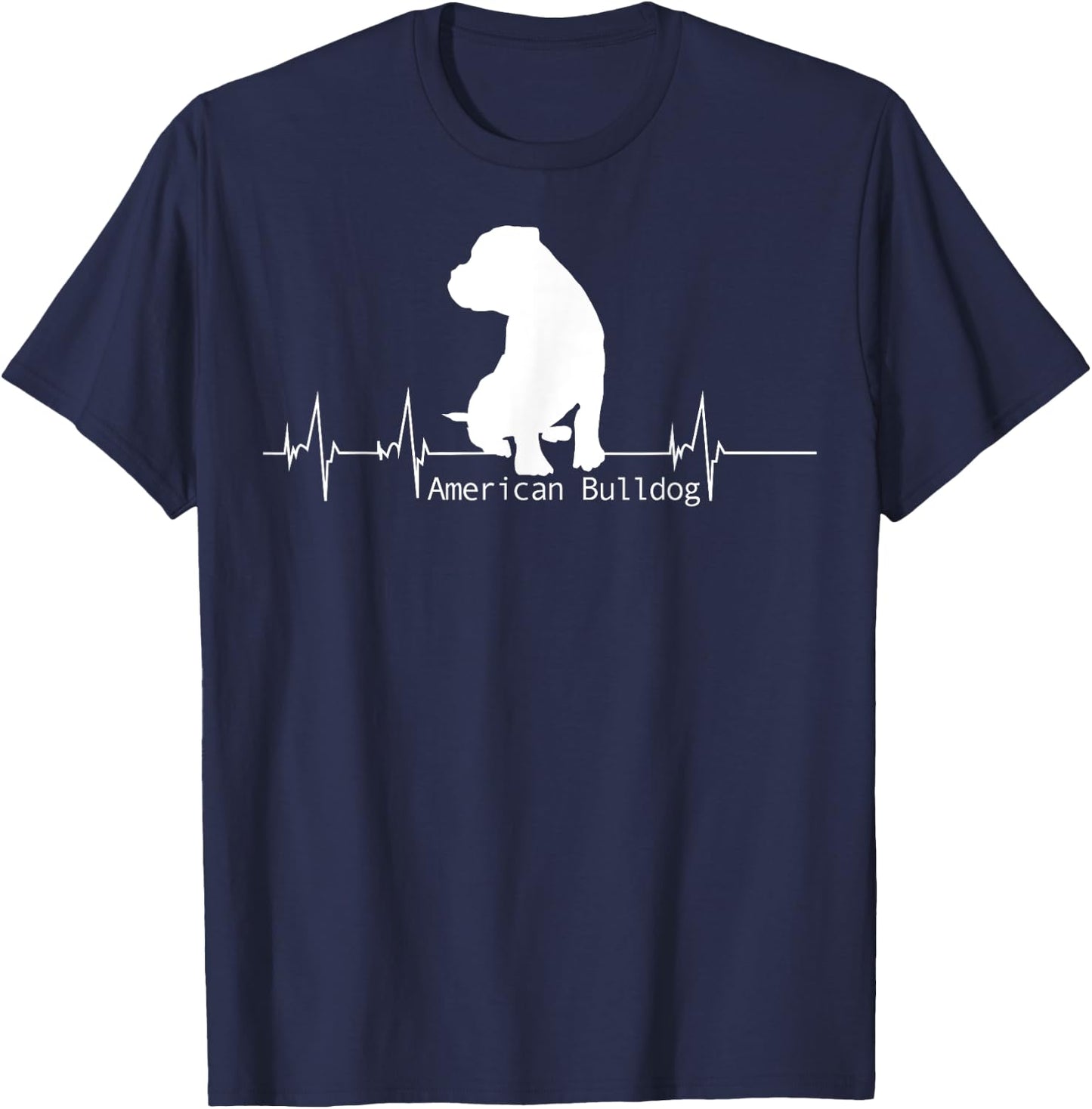 Lovemybello Hunde Designs American Bulldog Heartbeat - Men's Black Small Classic Fit Short Sleeve T-Shirt - T-Shirt | Navy
