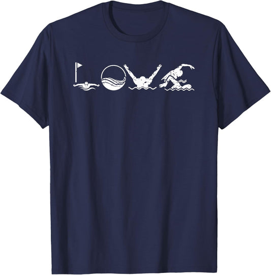 LOVE Swimming Funny Practice Freestyle Breaststroke T Shirt T-Shirt - T-Shirt | Navy