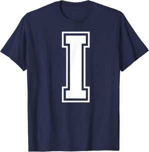 Letter I Capital Alphabet College Varsity Monogram Club T-Shirt - T-Shirt | Navy