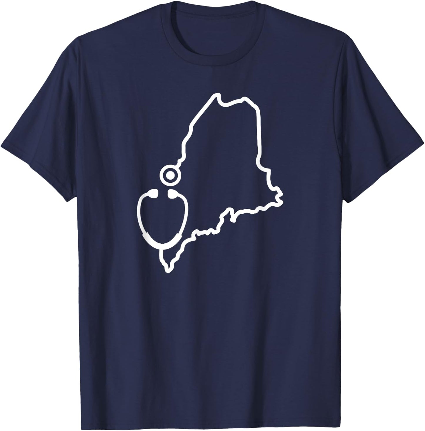 Maine Stethoscope Medical Professional State Shape T-Shirt - T-Shirt | Navy