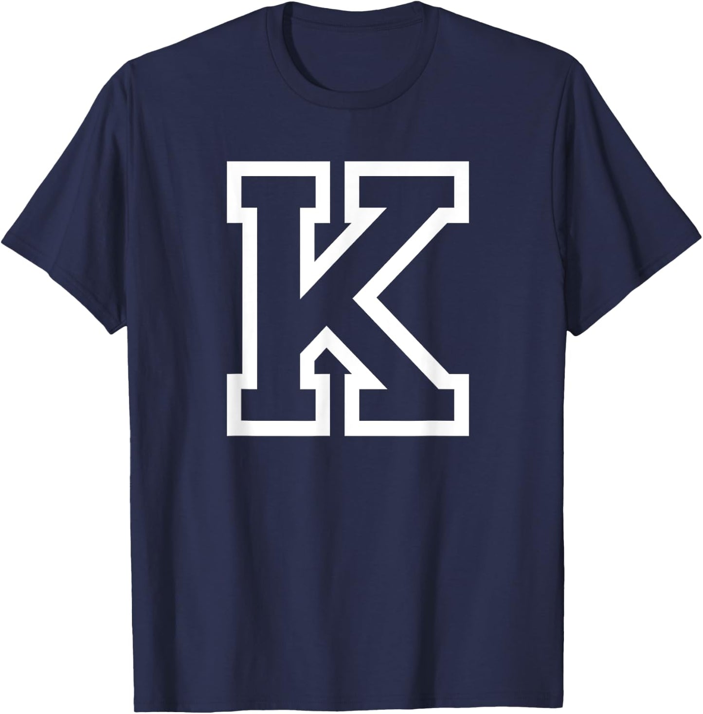 Letter K Capital Name Initial Athletic Monogram T-Shirt - T-Shirt | Navy