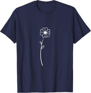 Minimalistic Botanical Flower Flowers Plants T-Shirt - T-Shirt | Navy