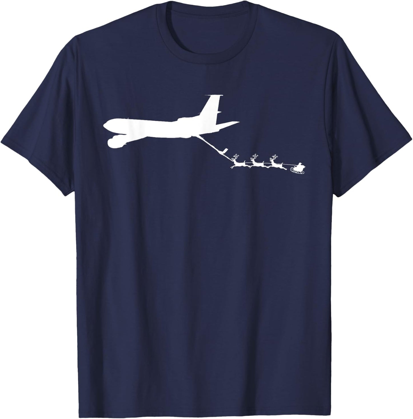 Refueling Santa's Sleigh Funny Christmas Airplane T-Shirt - T-Shirt | Navy