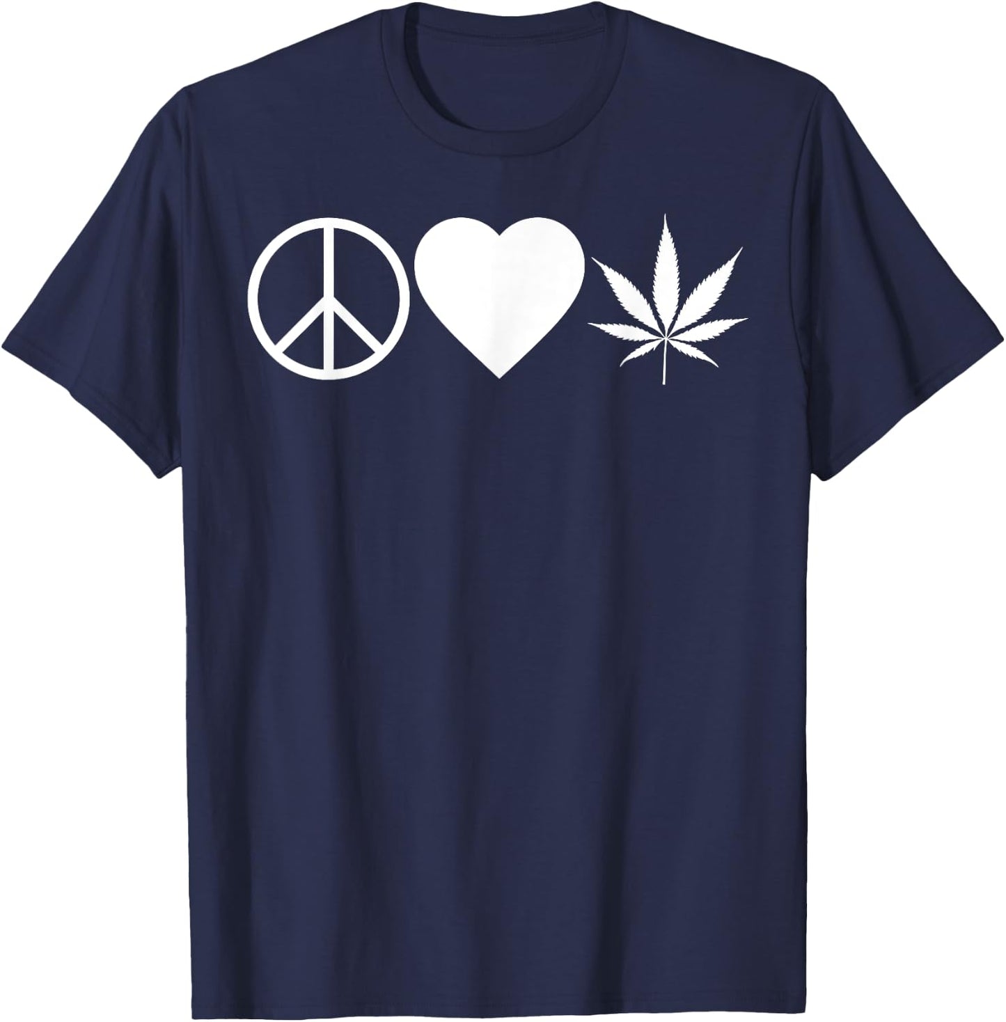 Peace Love Weed Marijuana Heart Weed Leaf Stoner Pot Smoker T-Shirt - T-Shirt | Navy
