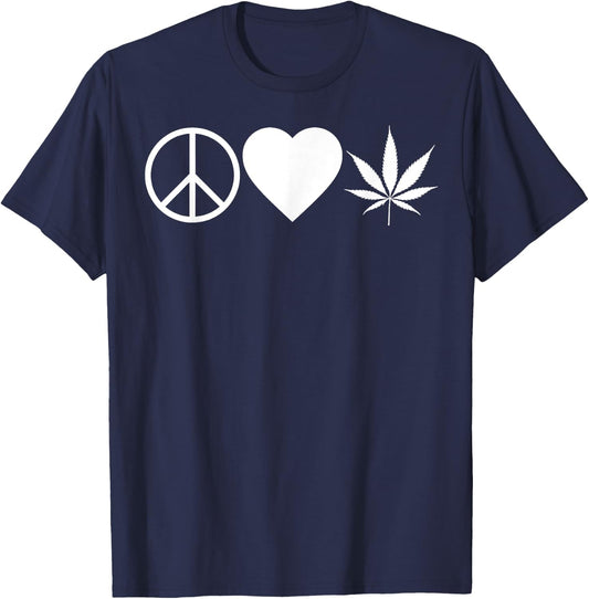 Peace Love Weed Marijuana Heart Weed Leaf Stoner Pot Smoker T-Shirt - T-Shirt | Navy