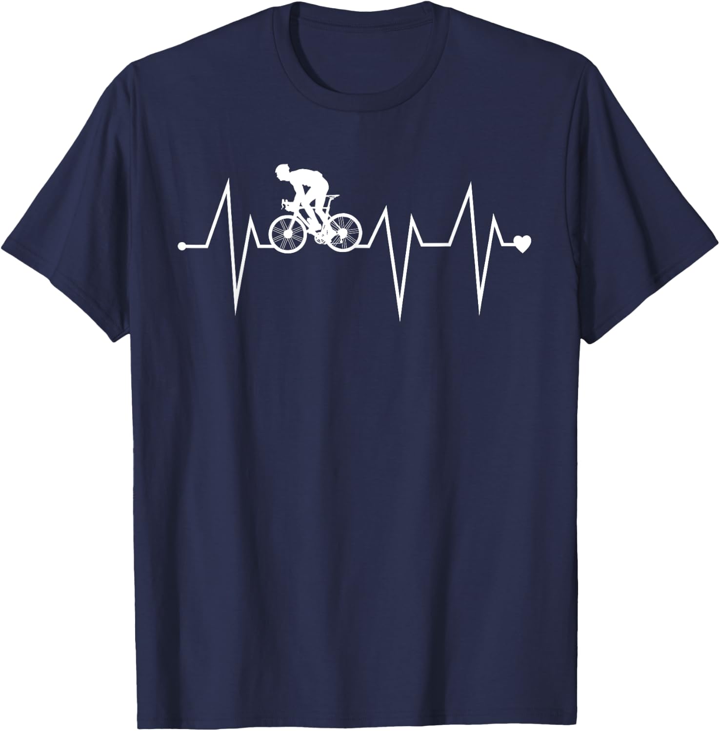 Funny Cycling Cyclist Biker Heartbeat Heart Pulse Rate EKG T-Shirt - T-Shirt | Navy