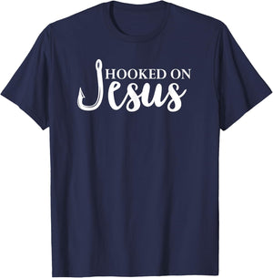 Hooked on Jesus ,Jesus Fisherman Shirt,Hooked on Jesus T-Shirt - T-Shirt | Navy