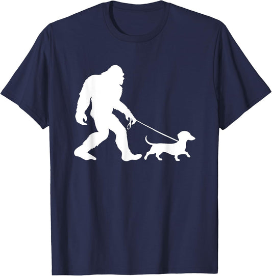 Bigfoot Walking Dachshund Sasquatch Wiener Dog T-Shirt - T-Shirt | Navy