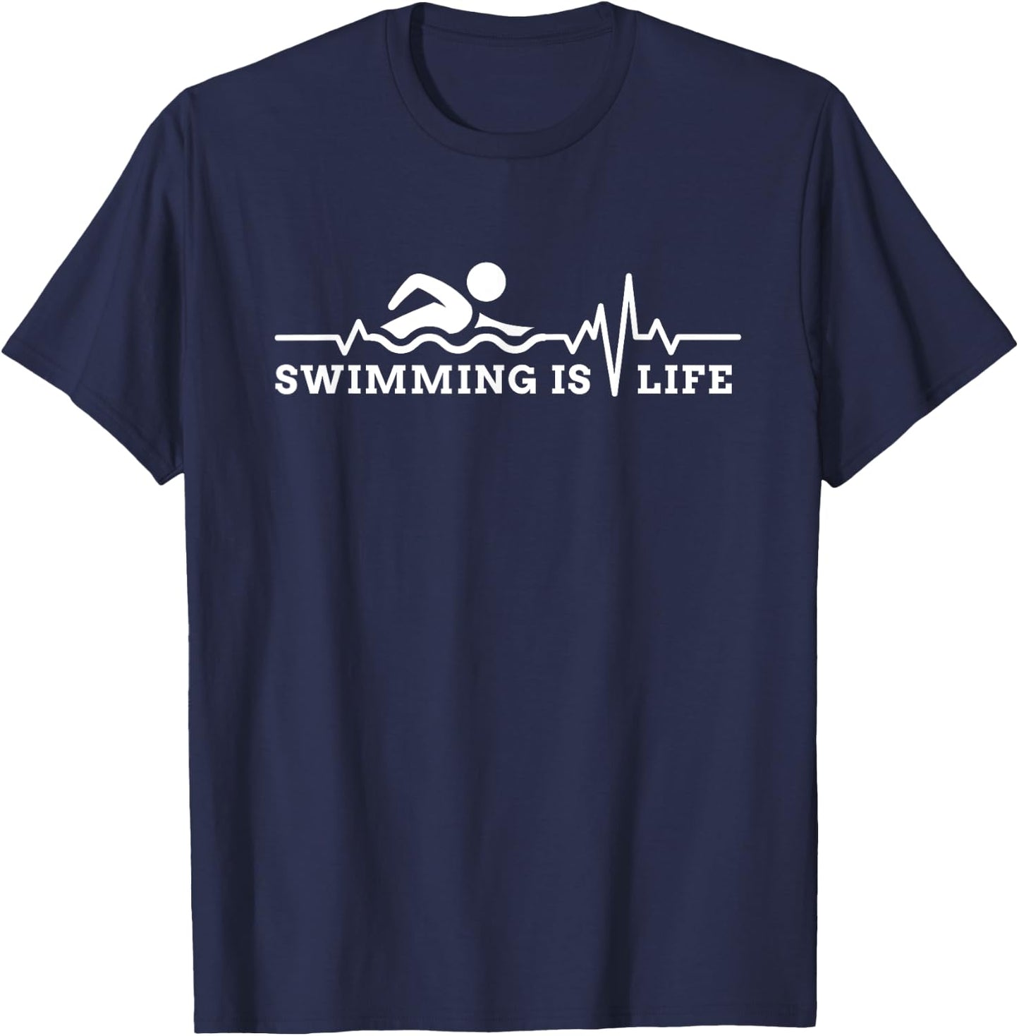Swimming is Life Heartbeat Pool Life Guard Swim Team Gift T-Shirt - T-Shirt | Navy