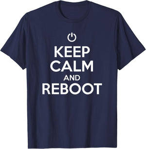 Keep Calm and Reboot Help Desk and Costumer Support Funny T-Shirt - T-Shirt | Navy