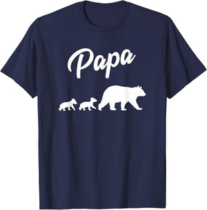 Twin Dad Papa Bear Two Cubs | 2 Kids Father's Day Gift T-Shirt - T-Shirt | Navy