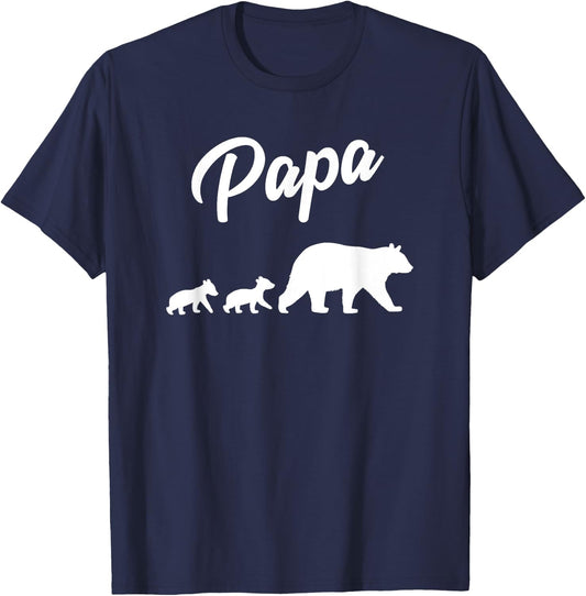 Twin Dad Papa Bear Two Cubs | 2 Kids Father's Day Gift T-Shirt - T-Shirt | Navy