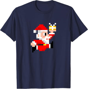 8-Bit Santa Claus Christmas T-Shirt - T-Shirt | Navy